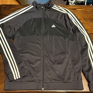 Adidas Men's Black Track Jacket with White Stripes